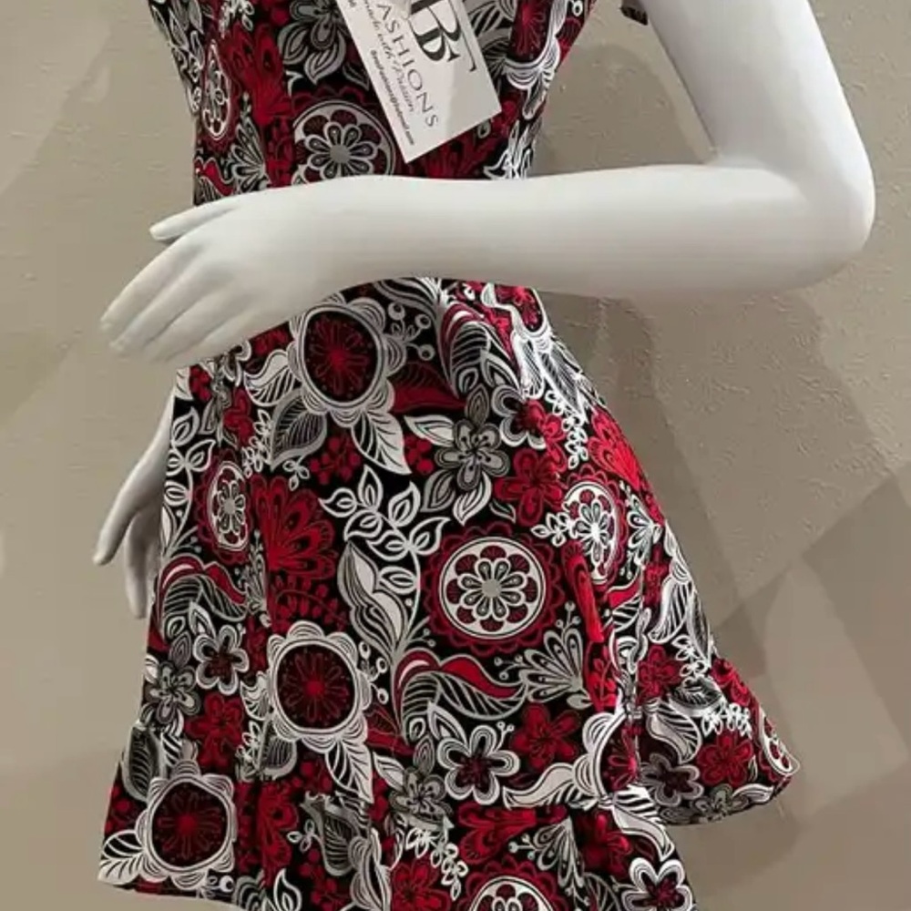 Floral Red and Black Dress